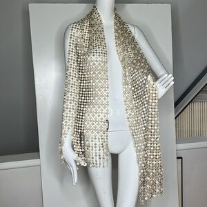 Franco Ferrari Silk Crochet Scarf with Same Fringe Made in Italy 72” x 9”